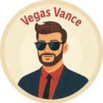Stylized avatar of Vegas Vance wearing sunglasses and a suit, framed in a circular badge with his name above.