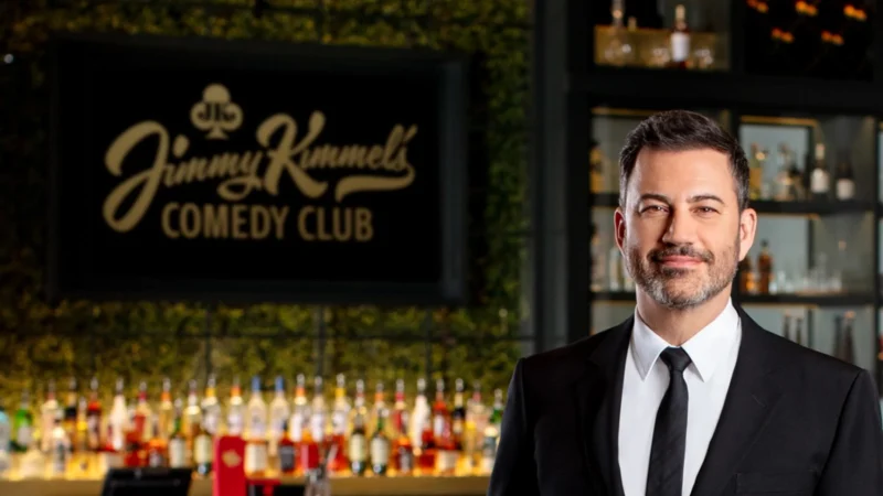 Jimmy Kimmel standing inside Jimmy Kimmel’s Comedy Club on the LINQ Promenade in Las Vegas