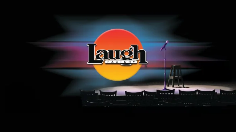 Laugh Factory comedy club stage with microphone and seating