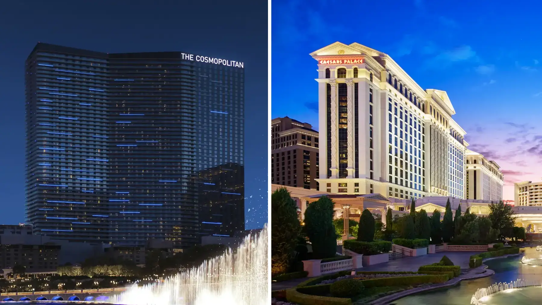 The Cosmopolitan and Caesars Palace on the Las Vegas Strip at night