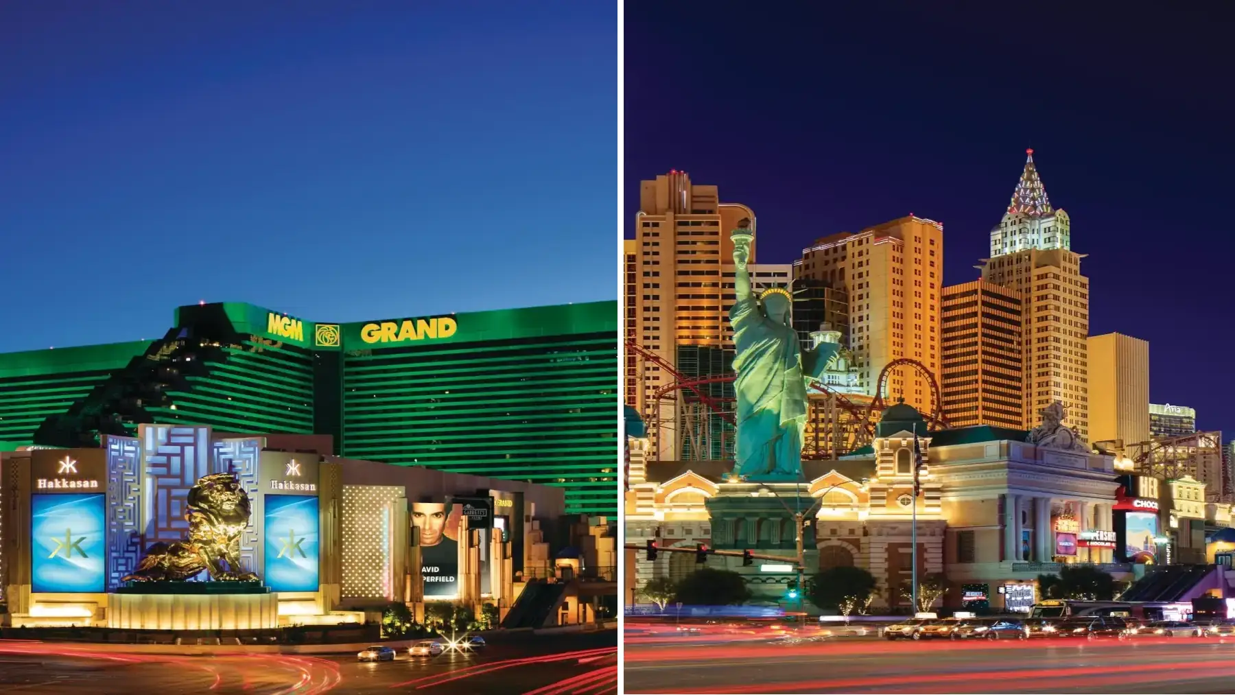 MGM Grand and New York-New York Las Vegas hotel comparison exterior view