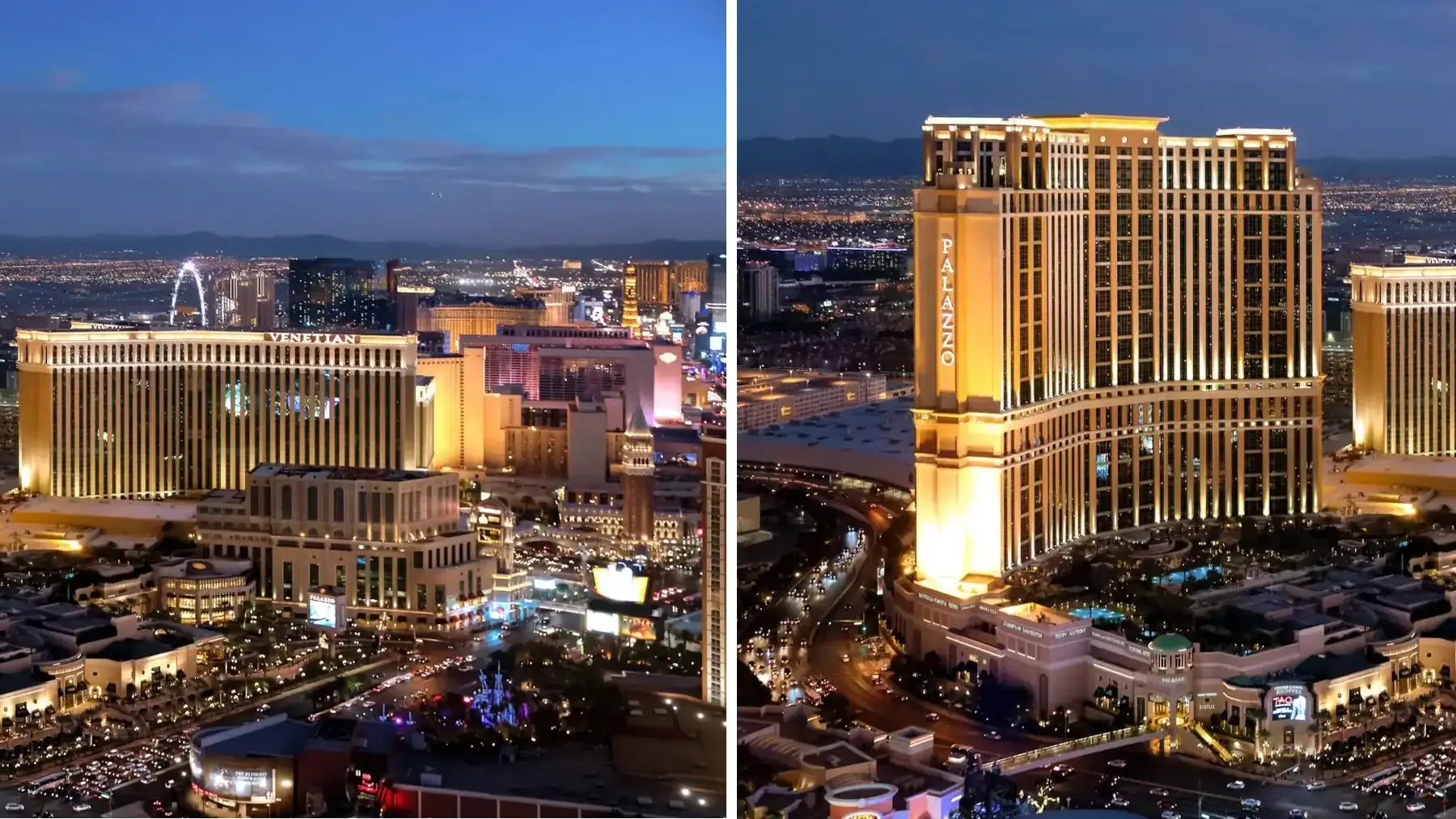 The Venetian and The Palazzo Las Vegas hotel comparison exterior view