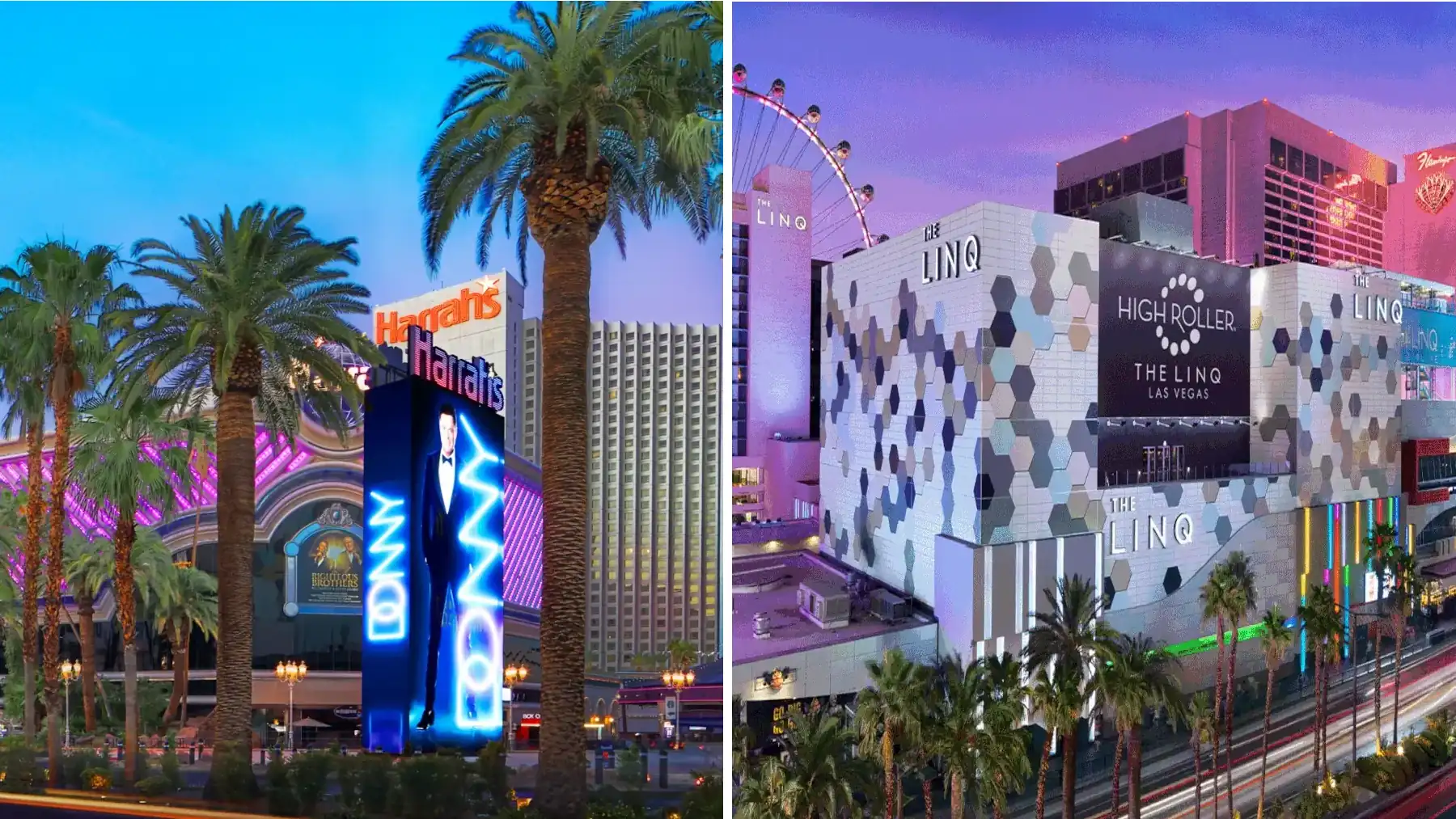 Harrah’s and The LINQ Las Vegas hotel comparison exterior view