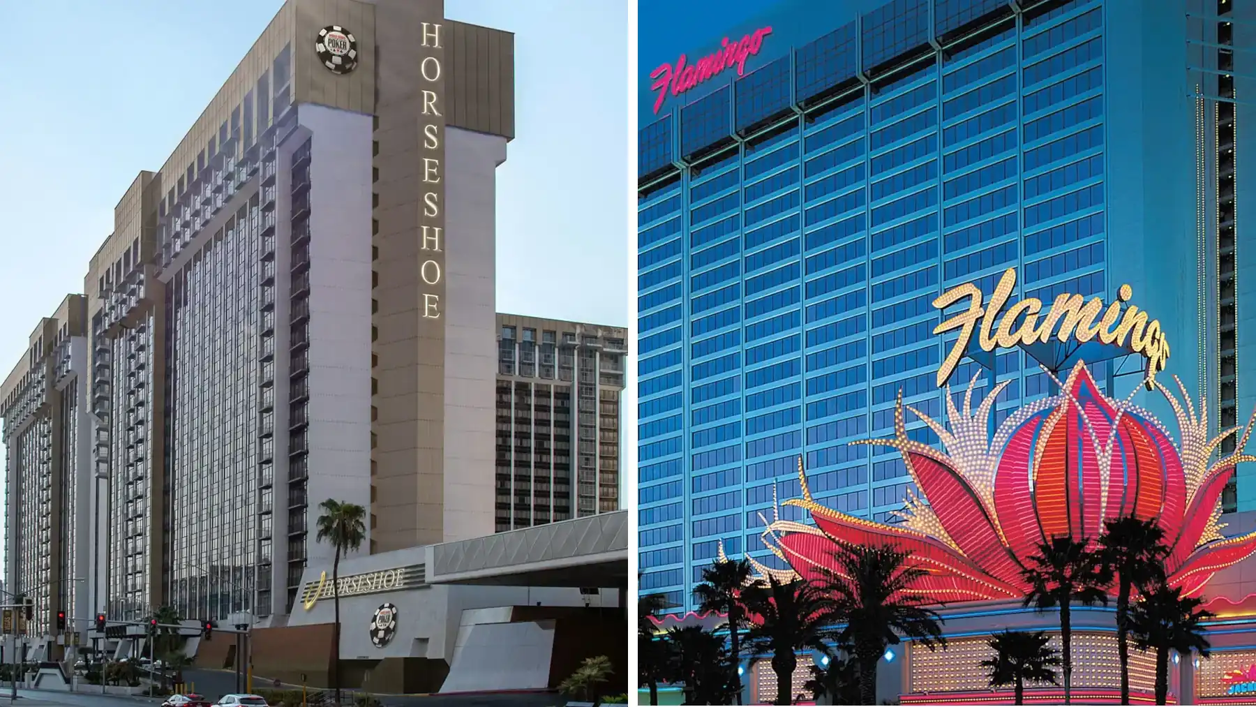 Horseshoe and Flamingo Las Vegas hotel comparison exterior view
