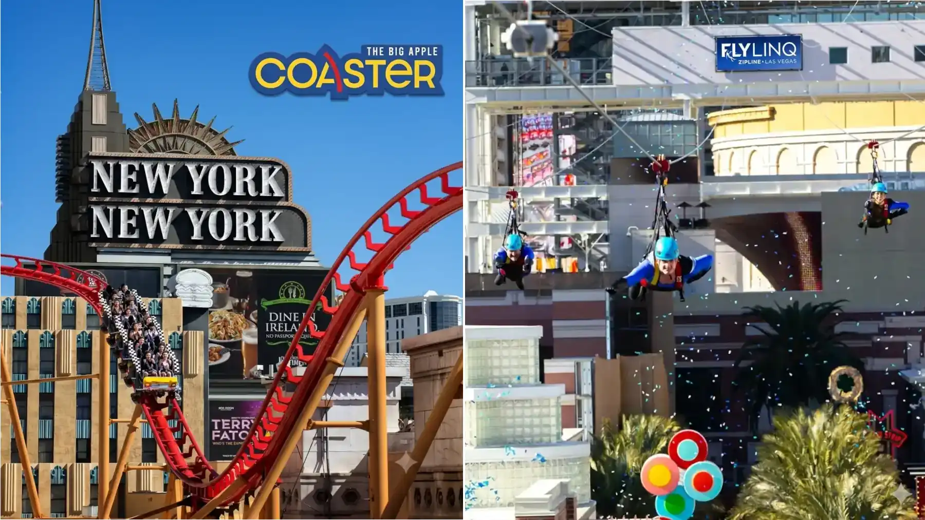 The Big Apple Coaster vs Fly LINQ Zipline Las Vegas thrill attraction comparison