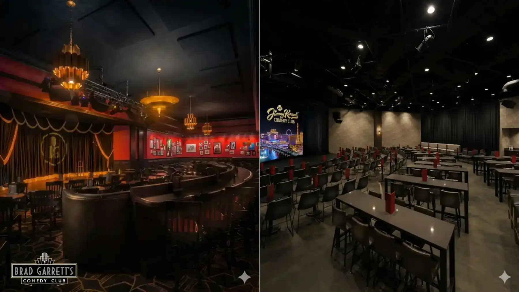 Brad Garrett’s Comedy Club and Jimmy Kimmel’s Comedy Club side by side for a Las Vegas comedy club comparison