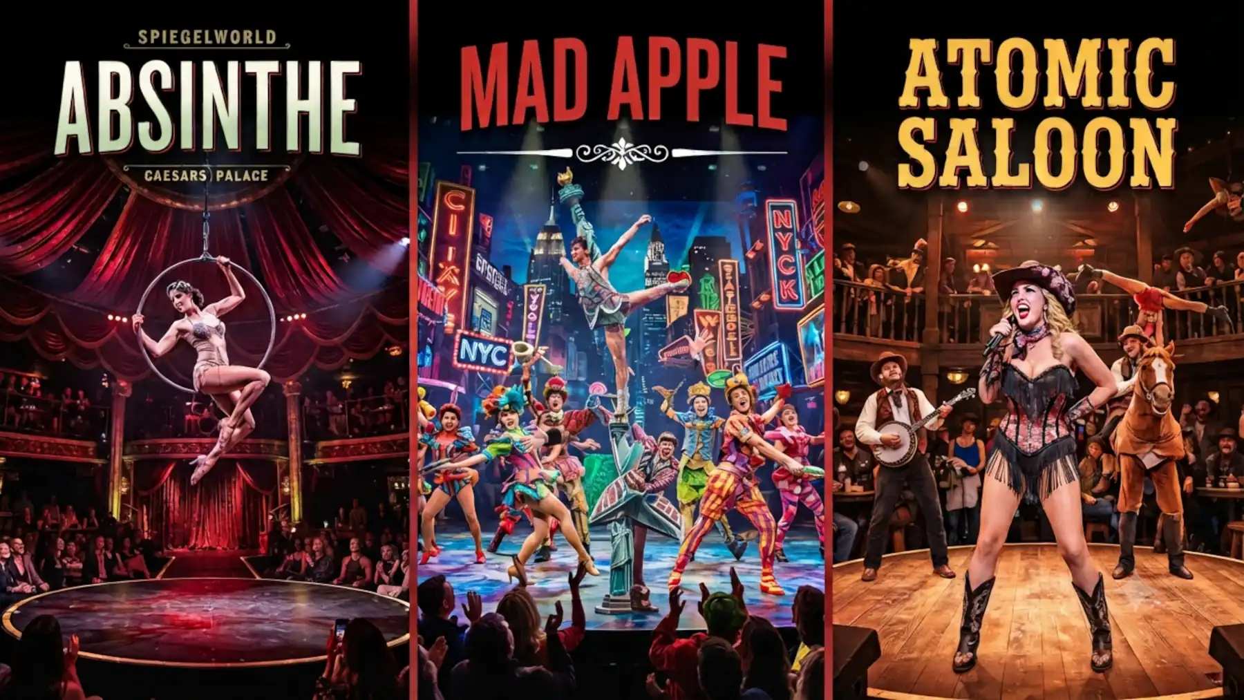 Absinthe vs Mad Apple vs Atomic Saloon Show Las Vegas comparison