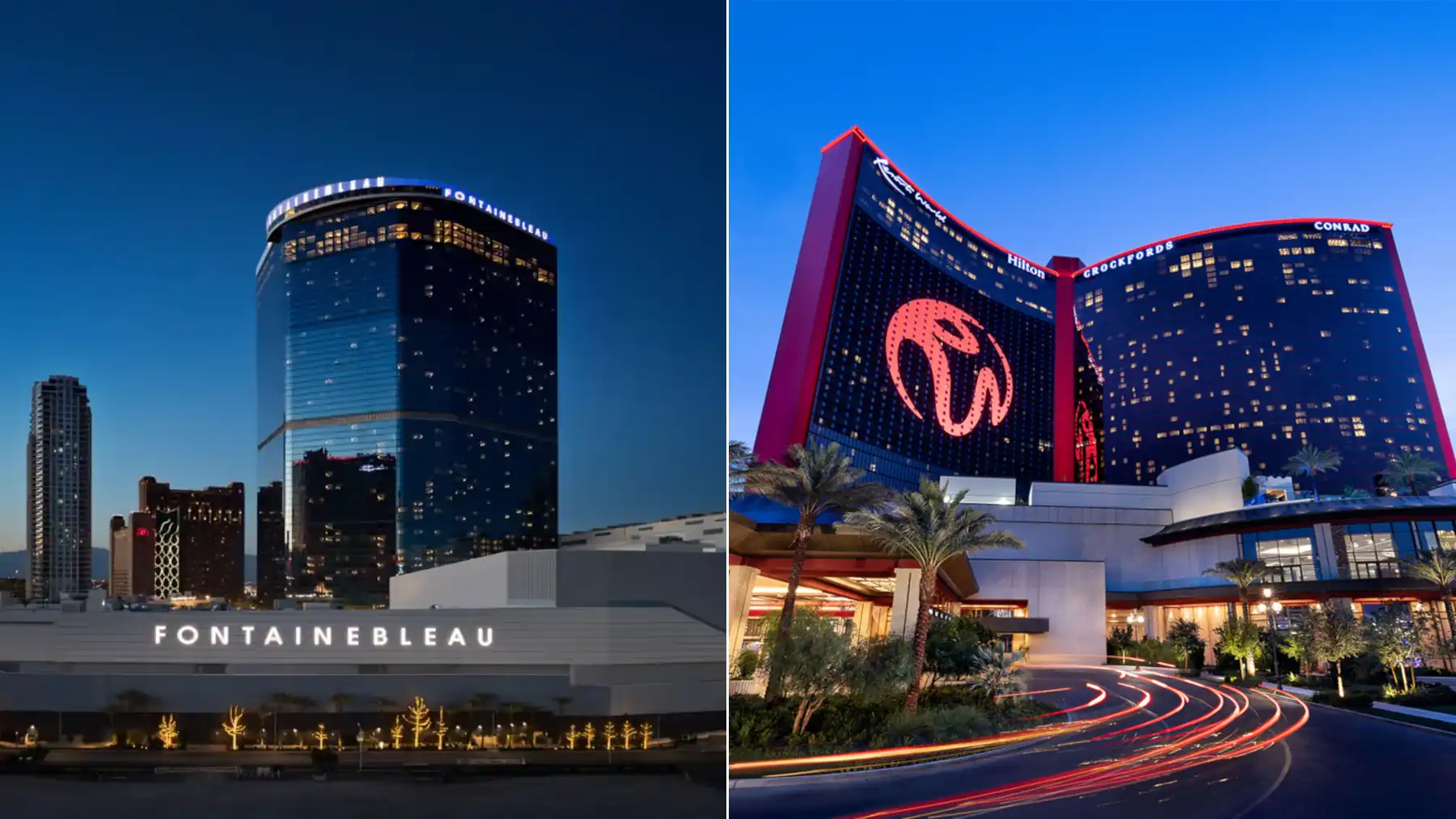 Fontainebleau and Resorts World hotels on the north Las Vegas Strip